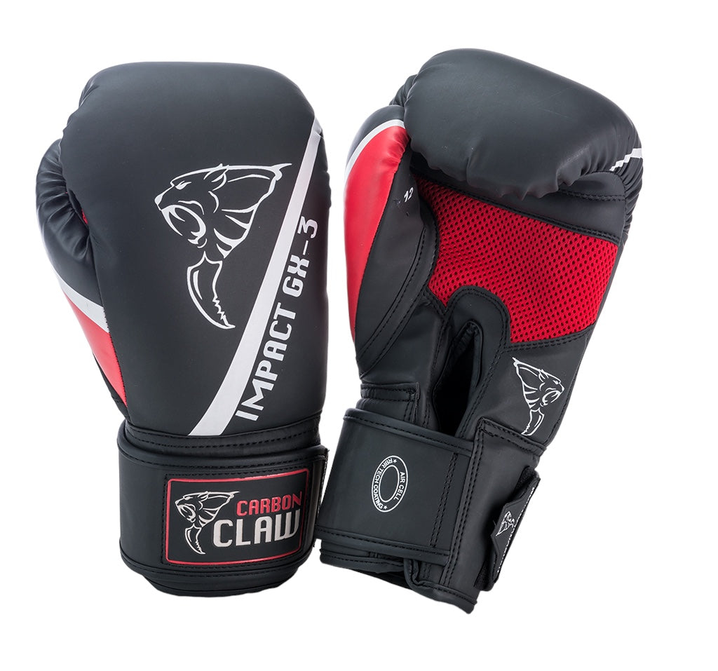 Carbon claw impact sparring gloves black red with white Carbon Claw logo
