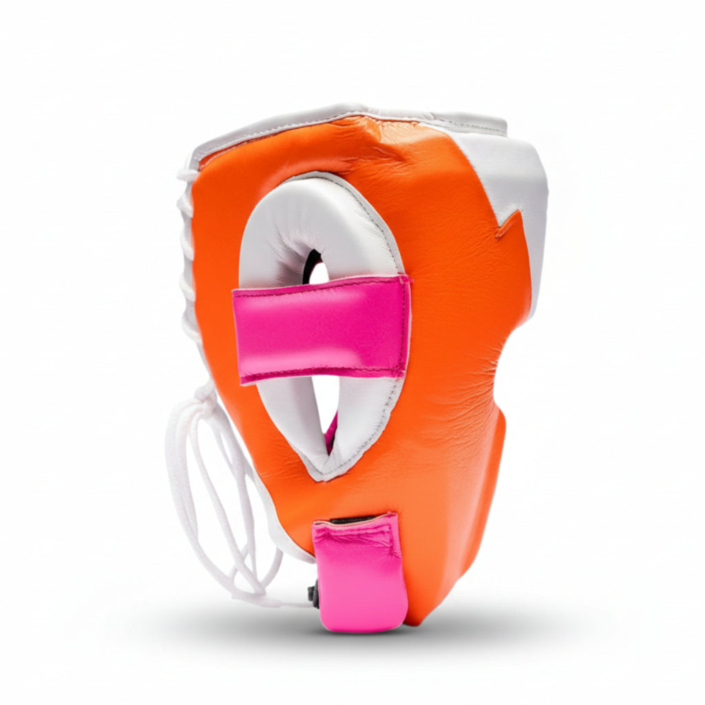 fly Knight x cheek head guard white pink orange