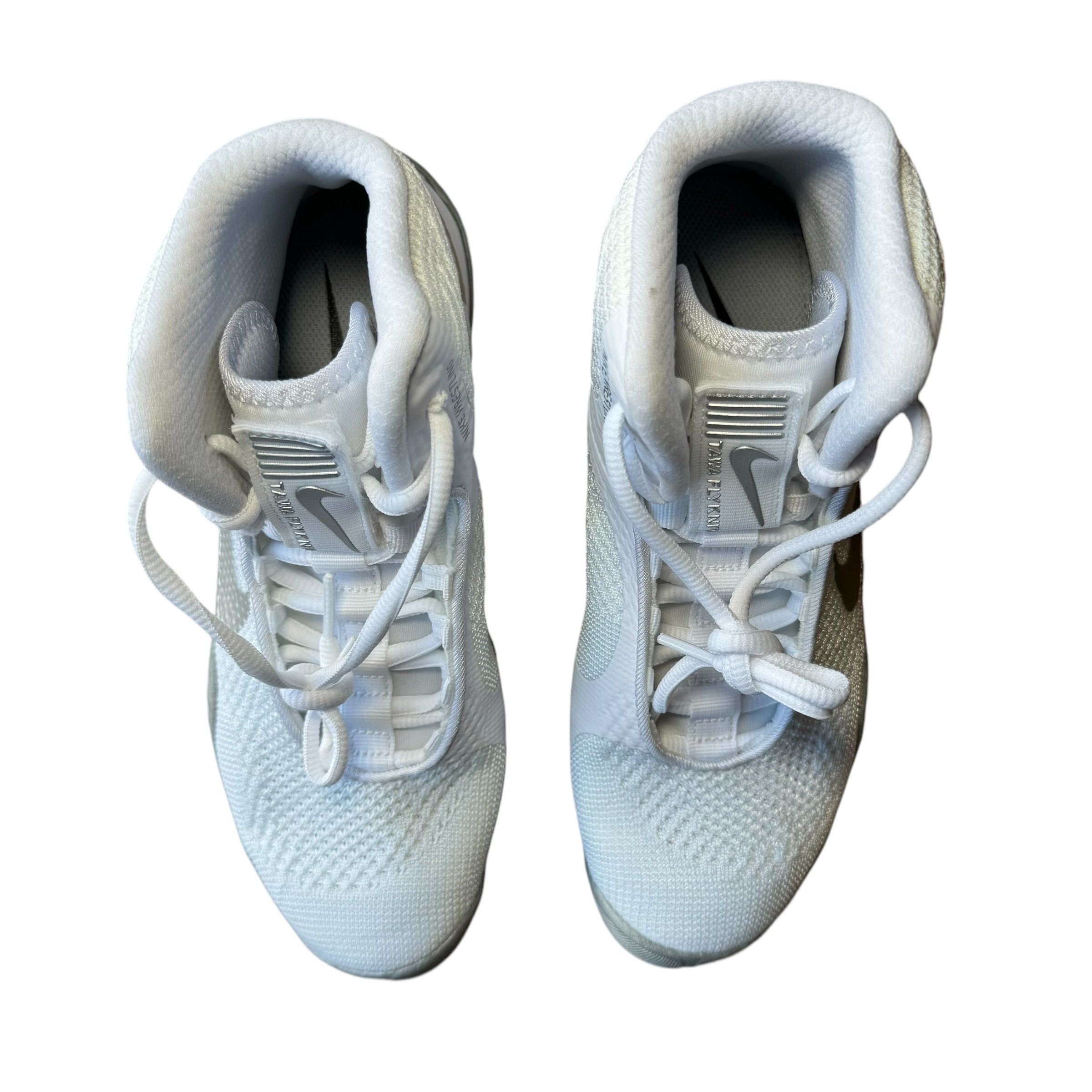 Nike Tawa Wrestling Boots white & silver top view looking down on shoes