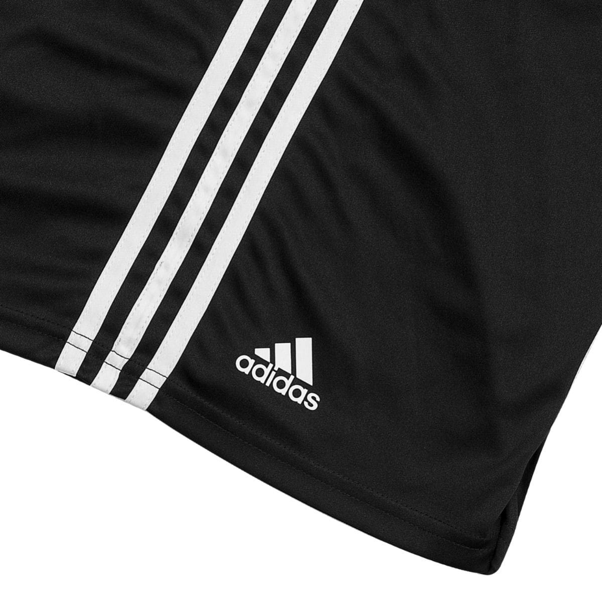 up close look at adidas base boxing shorts black with white adidas stripes and logo