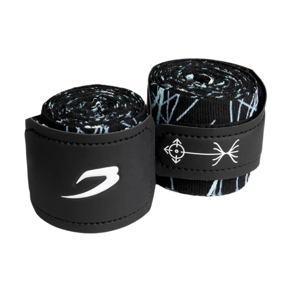 Two rolls of black boxraw 4.5m boxing hand wraps with a boxraw logo on a white background