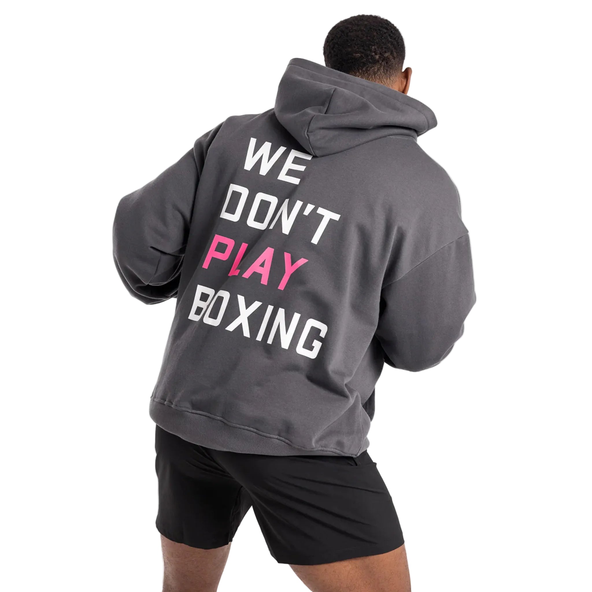 boxraw we dont play boxing hoodie grey pink