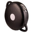 Cleto Reyes circle punch cushion black with white centre target spot and Cleto Reyes text logo in white and gold