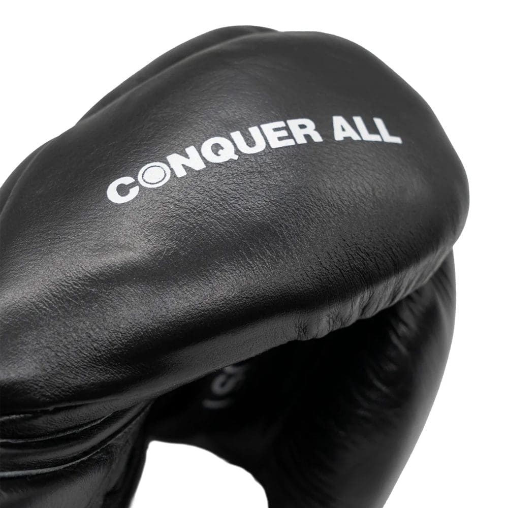 Empire Pro Crixus Training Gloves Black with conquer all text printed on thumb