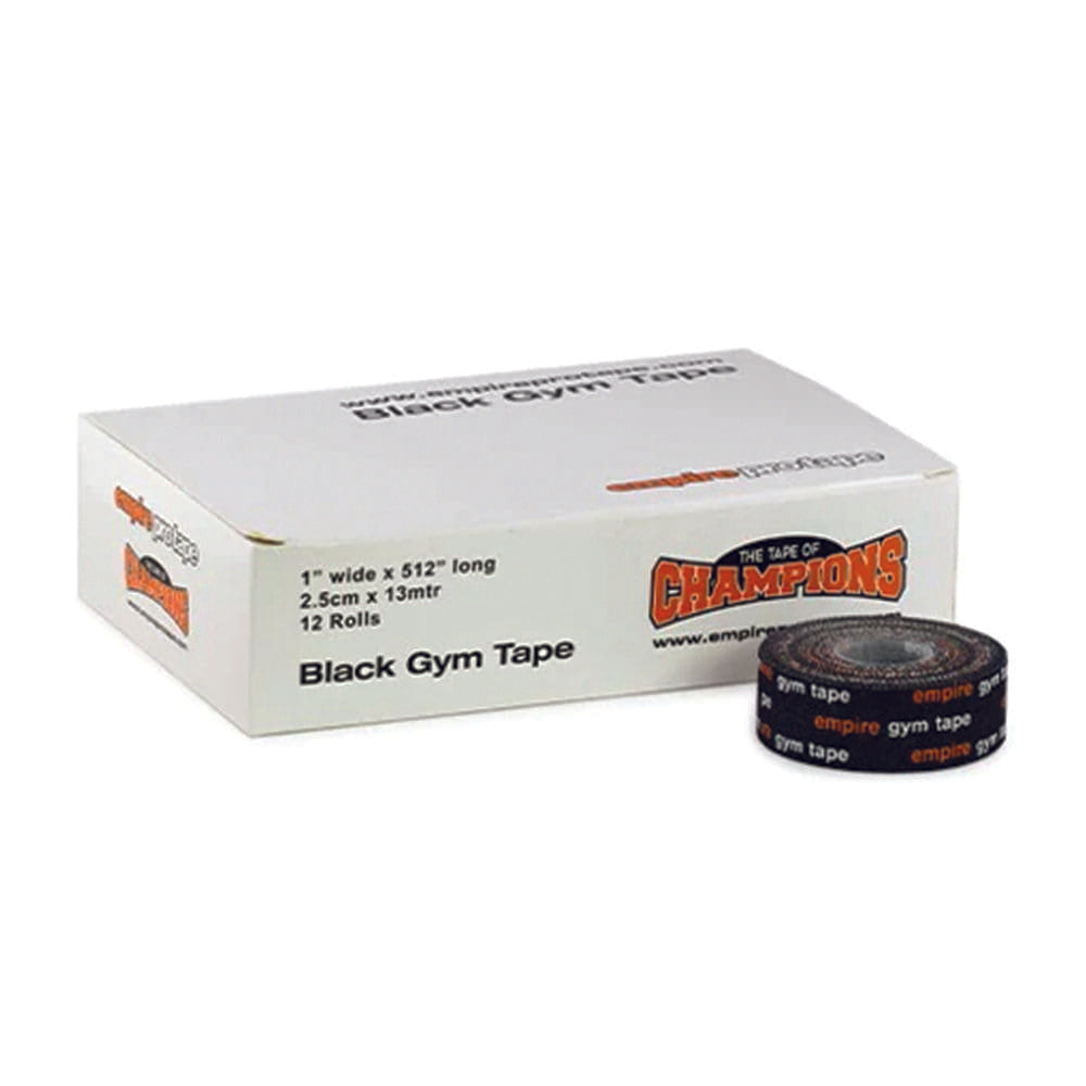 empire pro gym tape 2.5cm in black colour with a white empire pro box in background