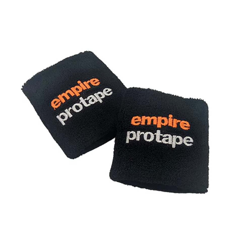 Empire Pro Sweat Bands Black with orange and white Empire Pro logos embroidered on