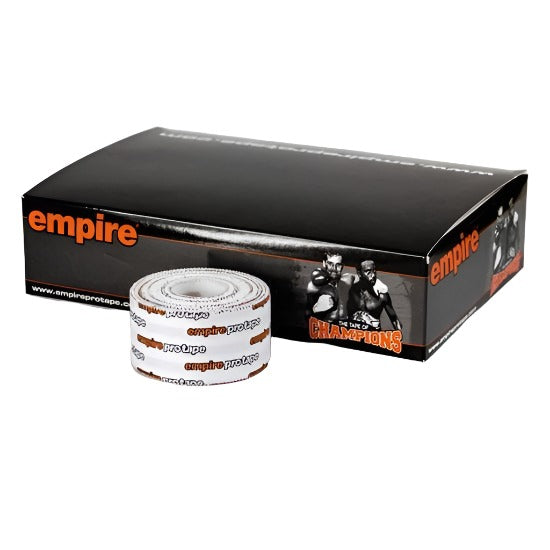 Empire Pro Tape 3.8cm roll of tape with Empire Pro branding sitting at front of the image with black Empire pro packaging box behind