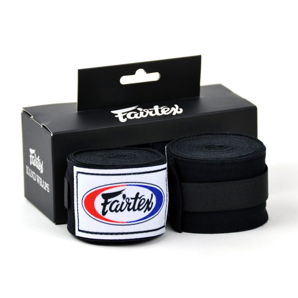 fairtex 4.5m hand wraps black with black Fairtex packaging box