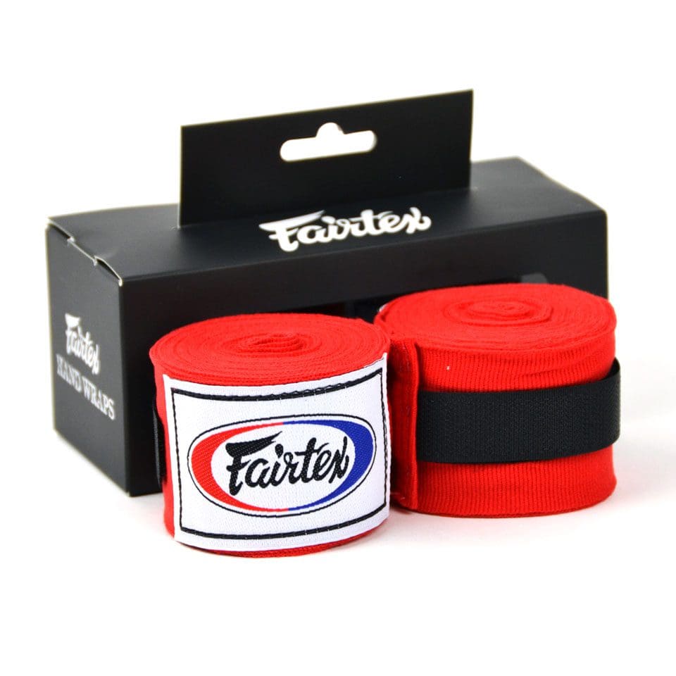 fairtex 4.5m hand wraps red with black Fairtex packaging box