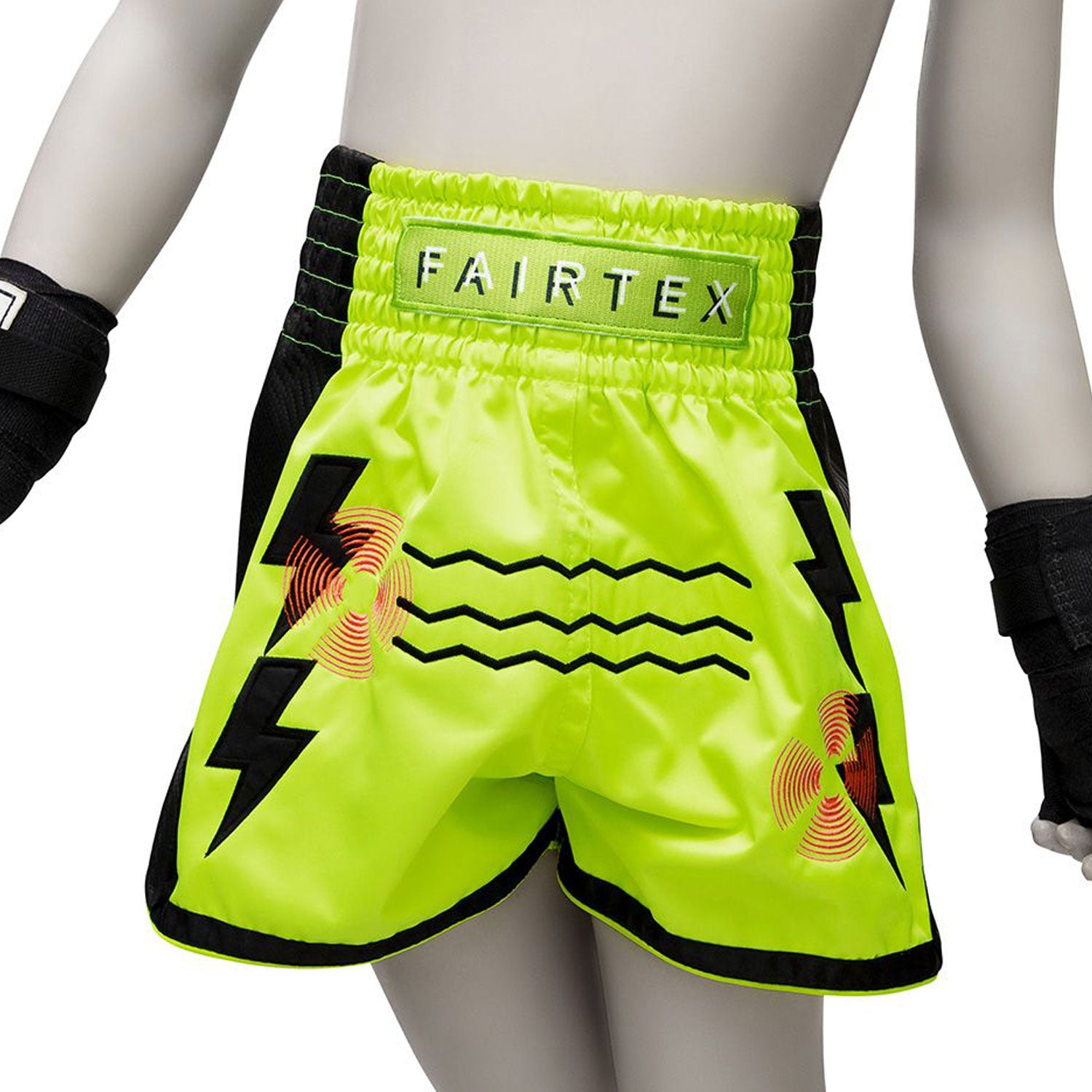 Fairtex Kids Muay Thai Shorts Sonar, Bright yellow with fairtex text on waistband