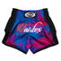 Fairtex Kids Muay Thai Shorts Summer BSK2102 design blue red with black piping and multi coloured fairtex logo