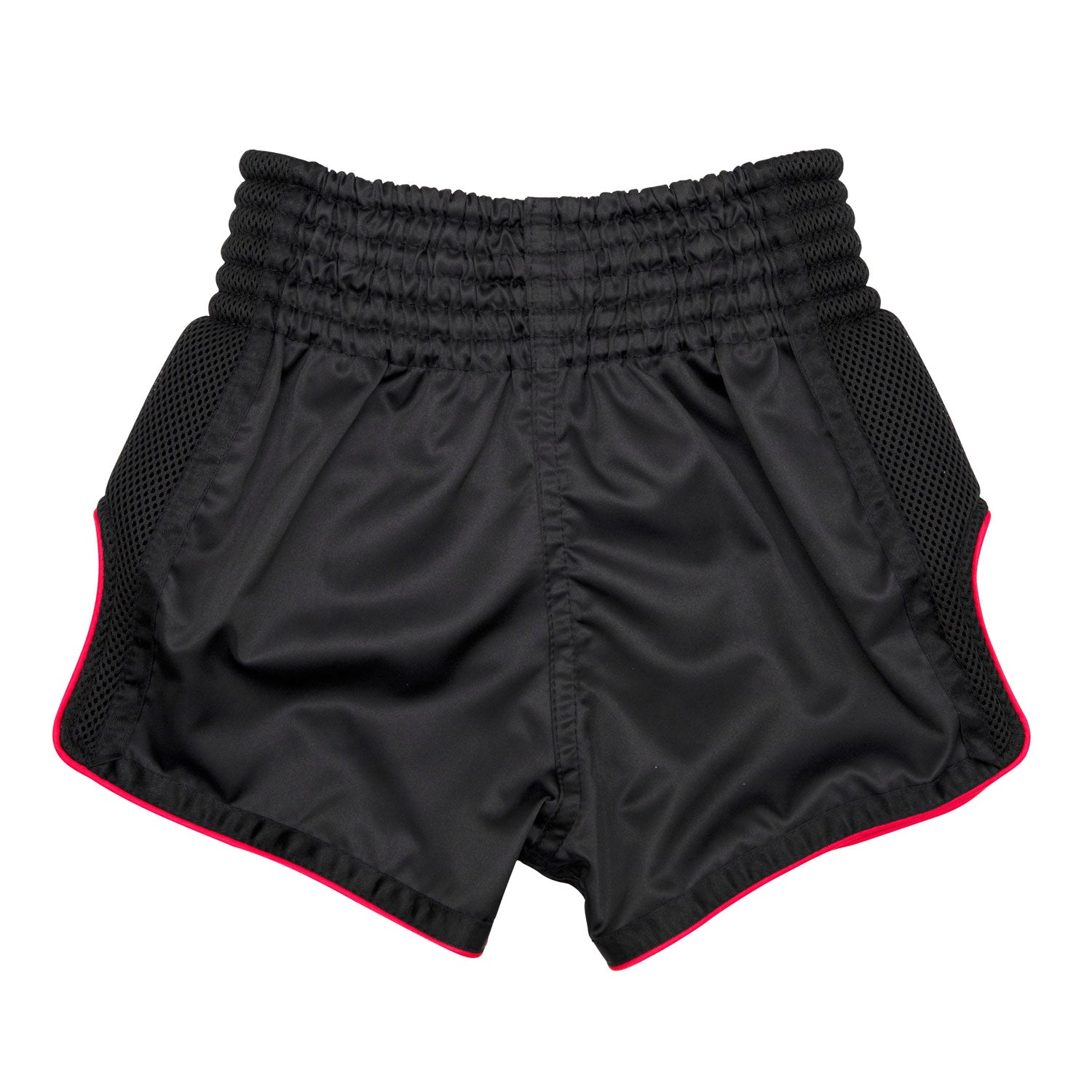 Fairtex Kids Muay thai Shorts Black back with red piping