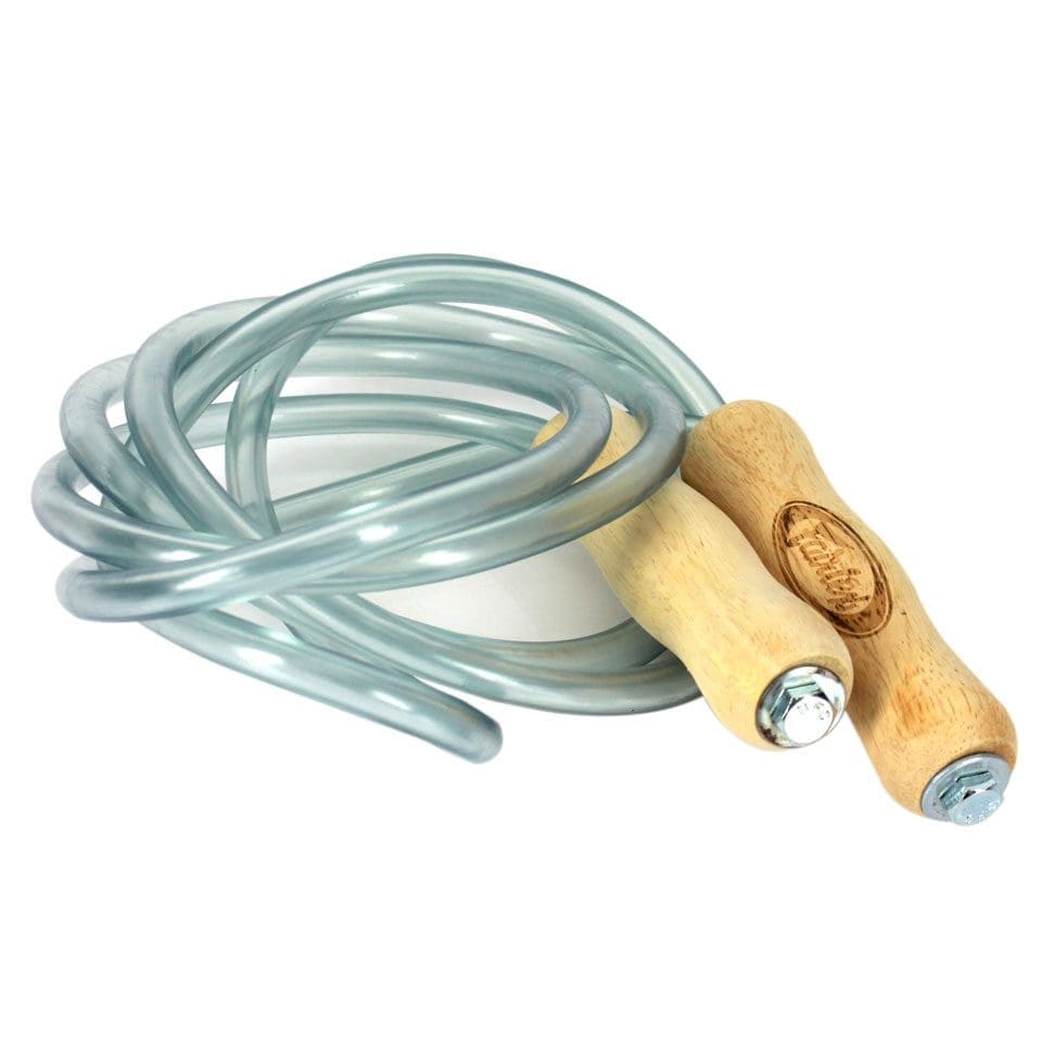 Fairtex Skipping Rope ROPE1 model. clear rope with wooden handle and Fairtex logo printed on handle