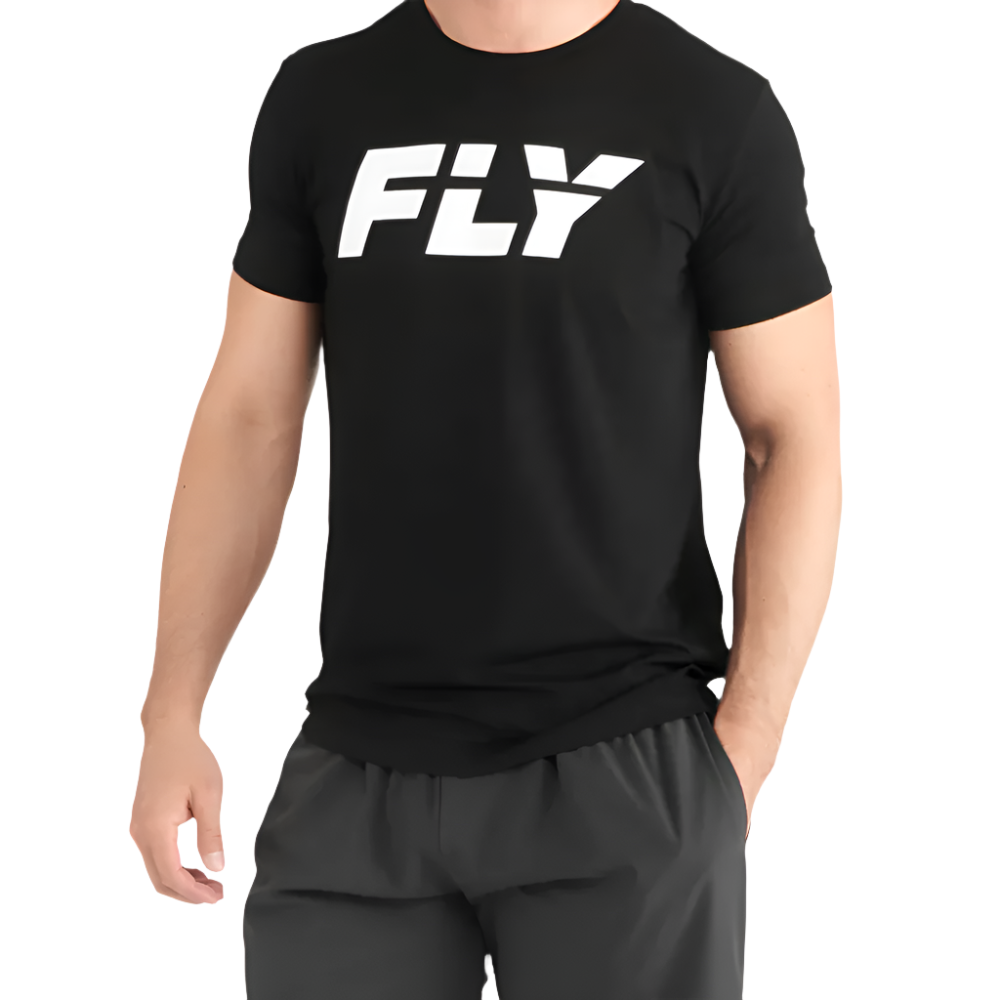 Fly big logo t-shirt black with white Fly logo front view