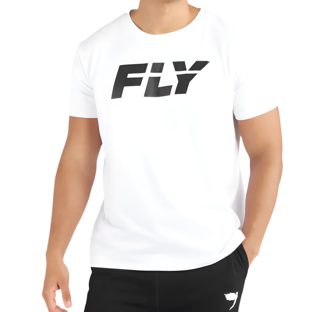 Fly big logo t-shirt white with black Fly logo front view