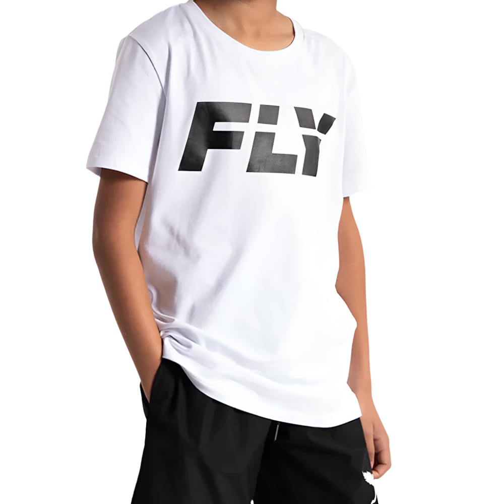 fly kids big logo t-shirt white with black fly boxing logo front view