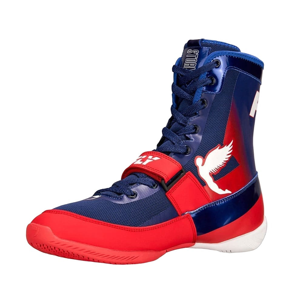 Fly Storm Boxing Boots Blue Red White with Fly logo