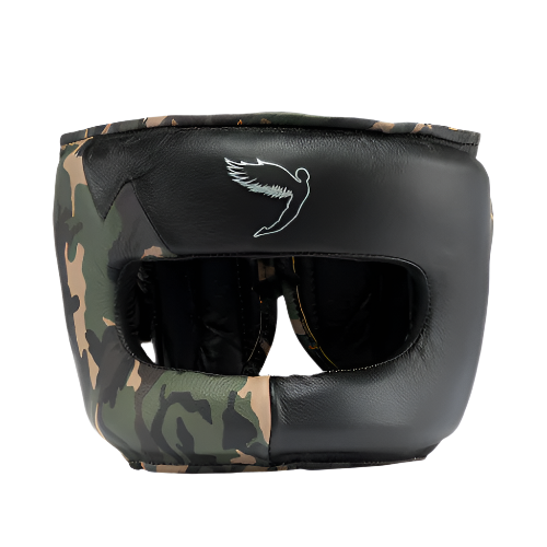 Fly Superbar Head Guard Black/Camo with white Fly Boxing Logo