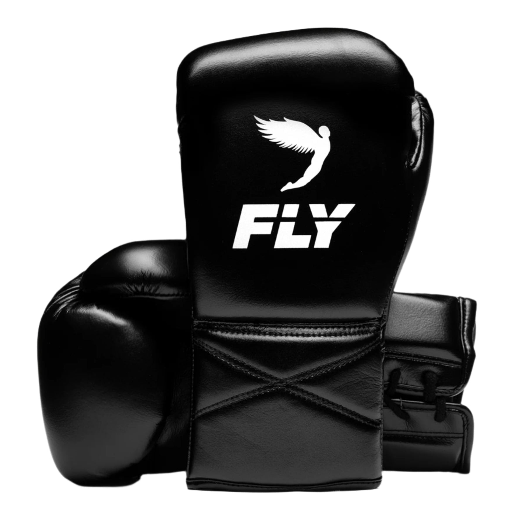 fly superlace x 2 gloves black with white Fly logo lace boxing gloves