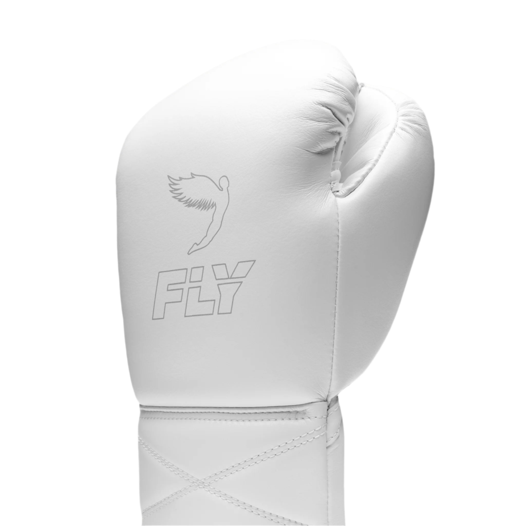 fly superlace x 2 gloves white with black fly outline logo lace up boxing gloves design
