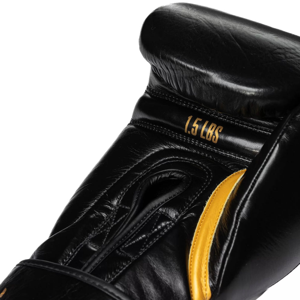 Hit n move 24oz Conditioning Boxing Gloves Black with Gold 1.5lbs text inside palm