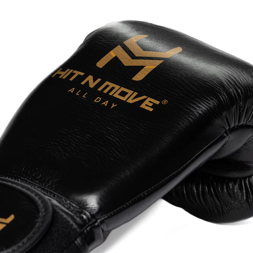 Hit n move 24oz Conditioning Boxing Gloves Black with Gold Hit n Move logo