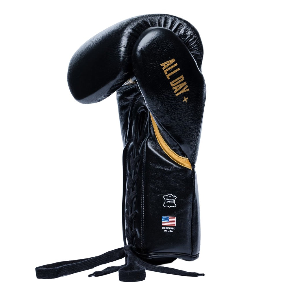 Hit n Move 24oz Conditioning Lace Boxing Gloves black with gold and gold Hit n Move logo