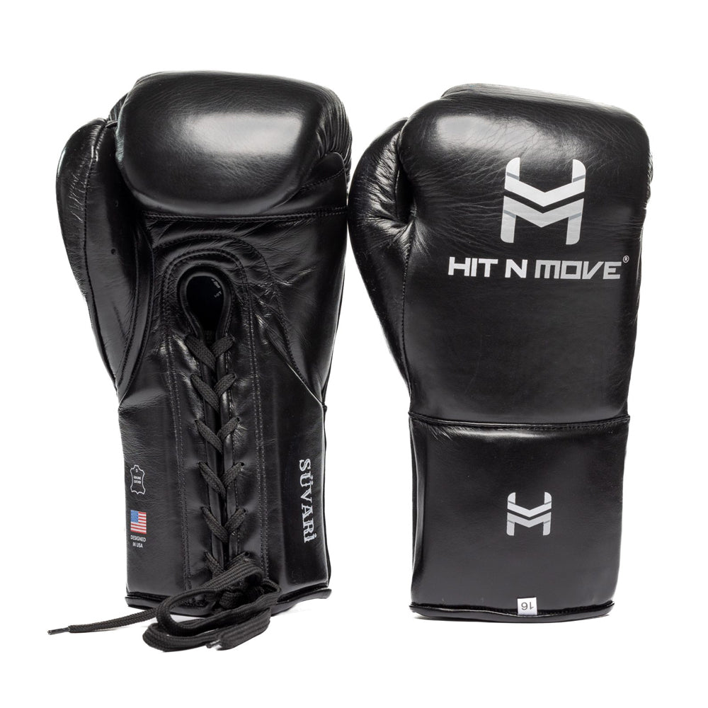Hit n Move Horse Hair Lace Up Boxing Gloves Suvari black