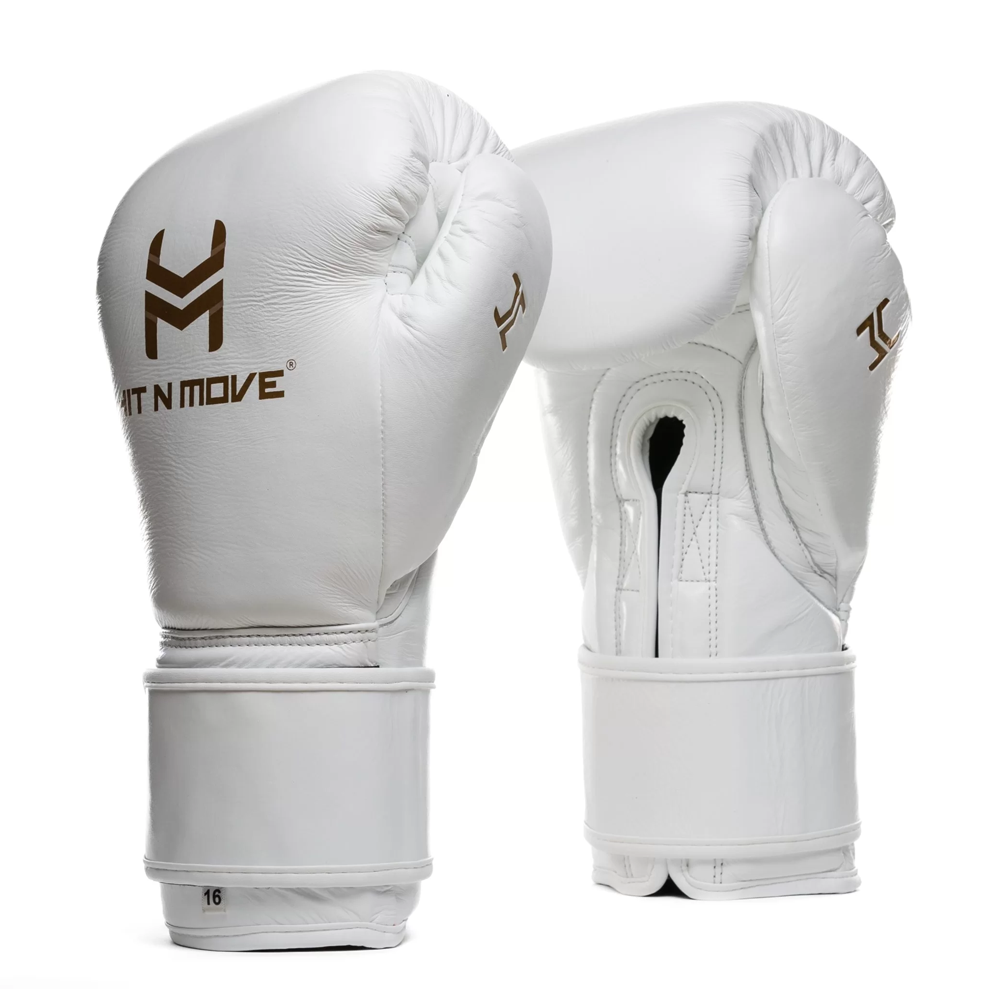 Hit n Move All Day pro balance Hook & Loop Boxing Gloves White Gold
