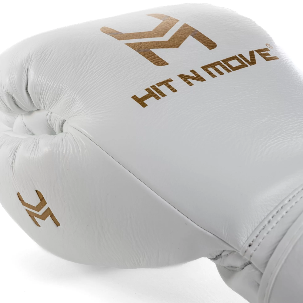 Hit n Move All Day pro balance Hook & Loop Boxing Gloves White Gold