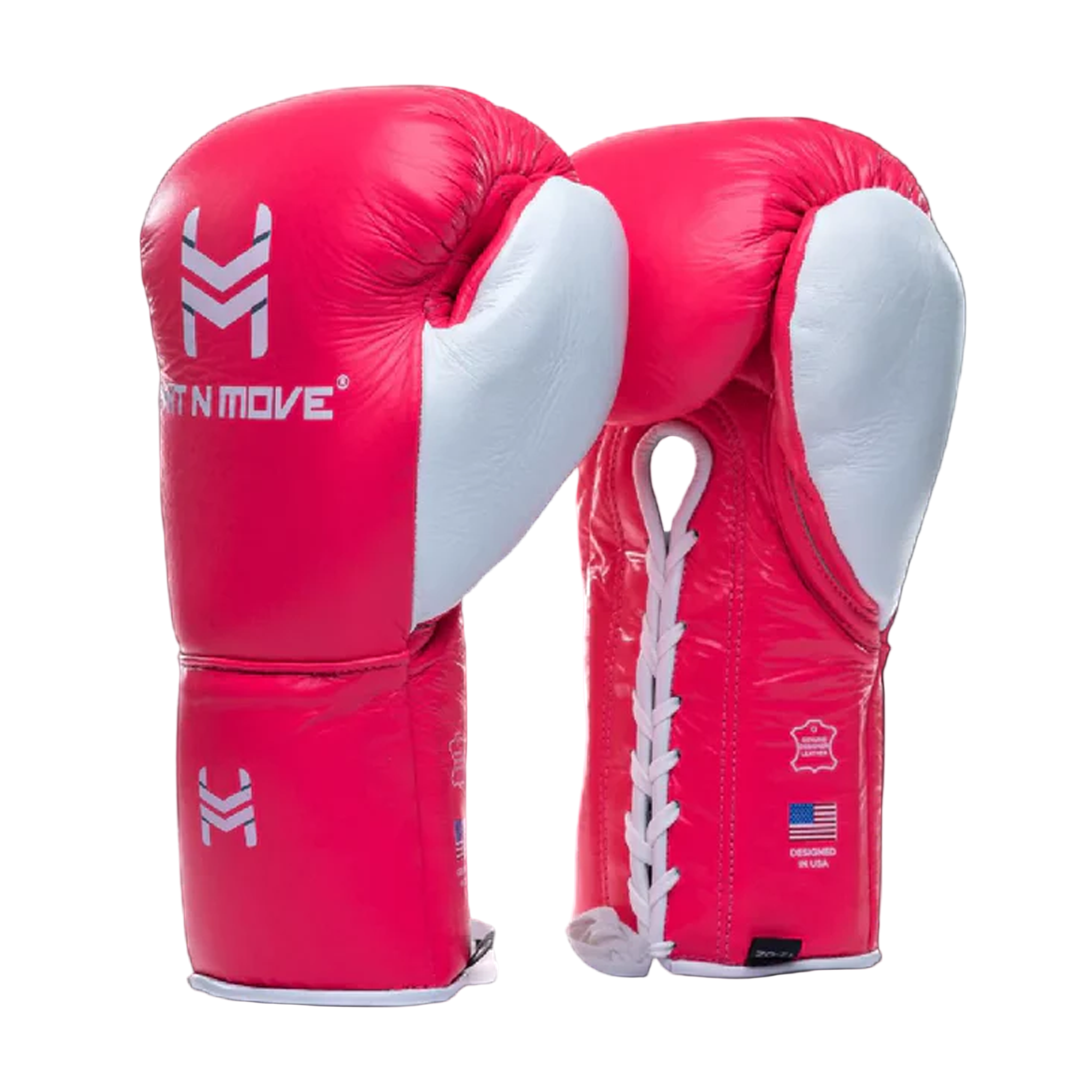 Hit n Move Suvari Lace Horse Hair Boxing Gloves Pink with white hit n Move logo and white thumb