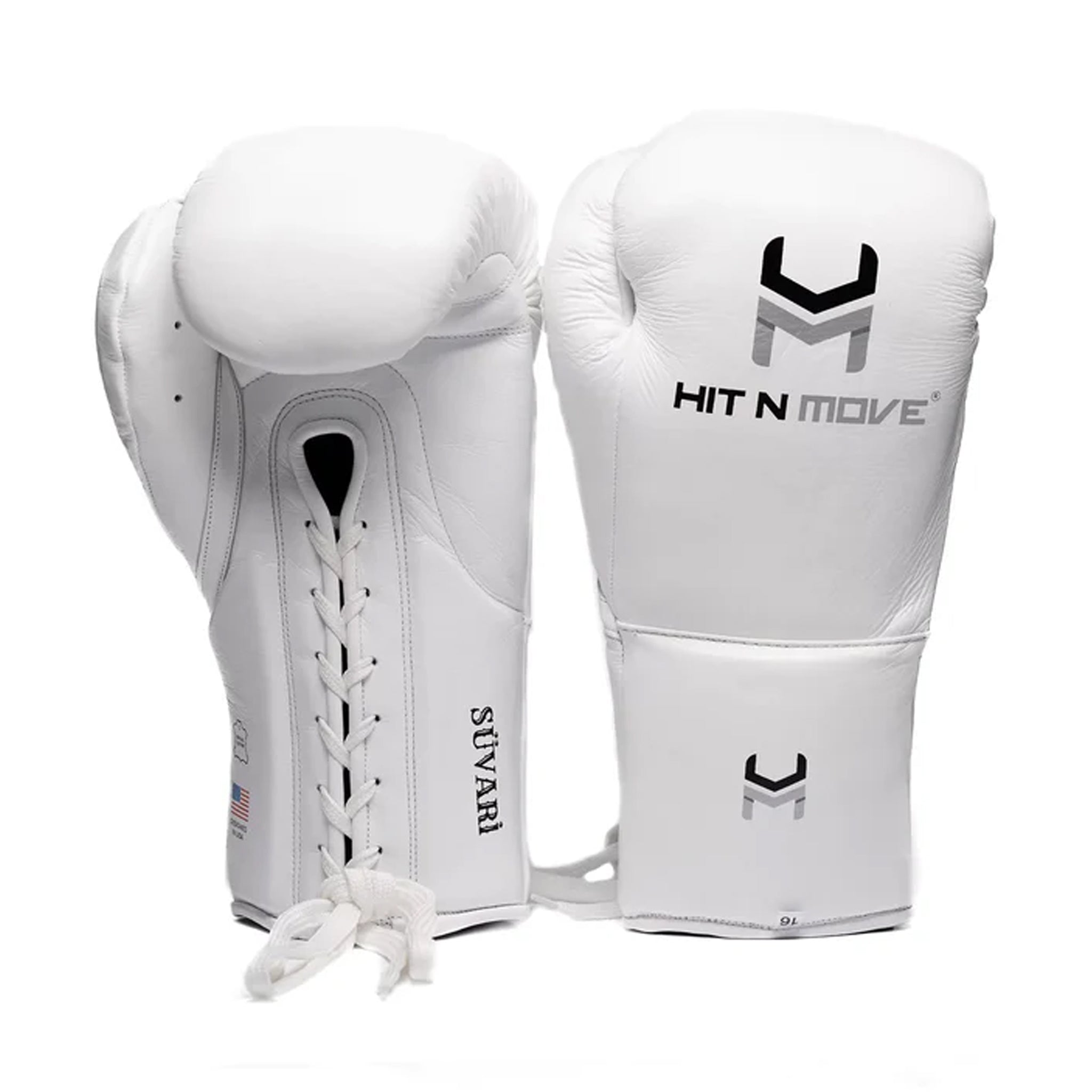 Hit n Move Suvari Horse hair Lace Up Boxing Gloves White Silver Black