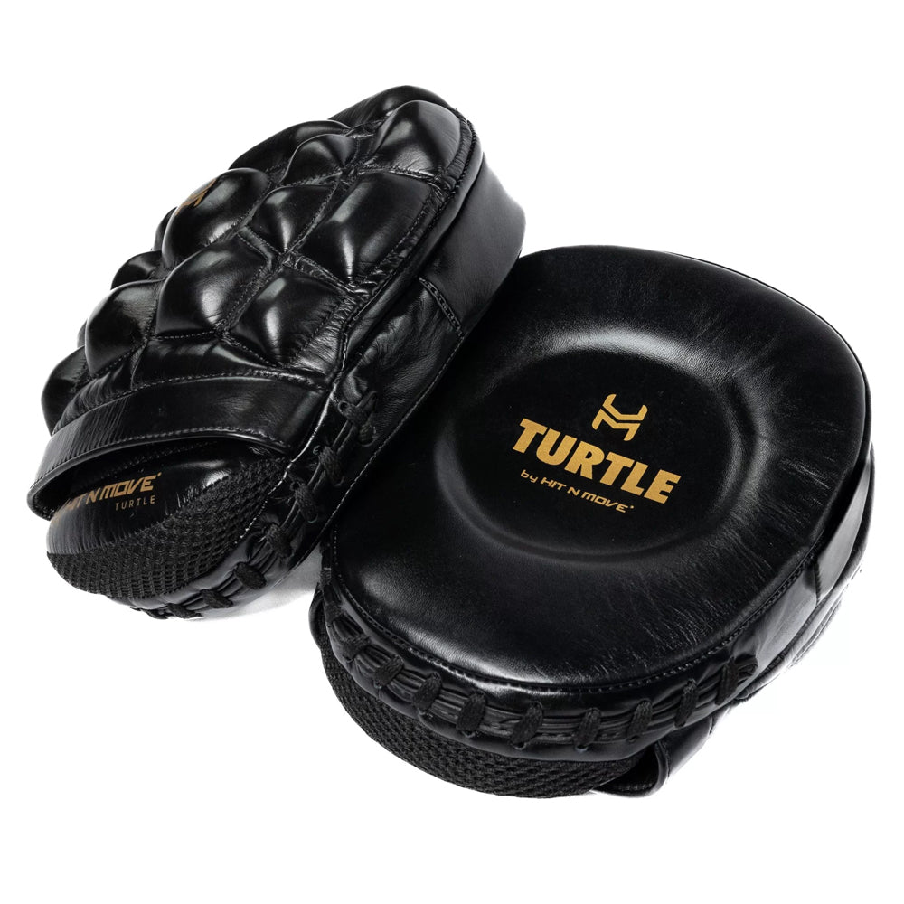 Hit n Move Turtle Mitts black with gold Turtle Hit n move text