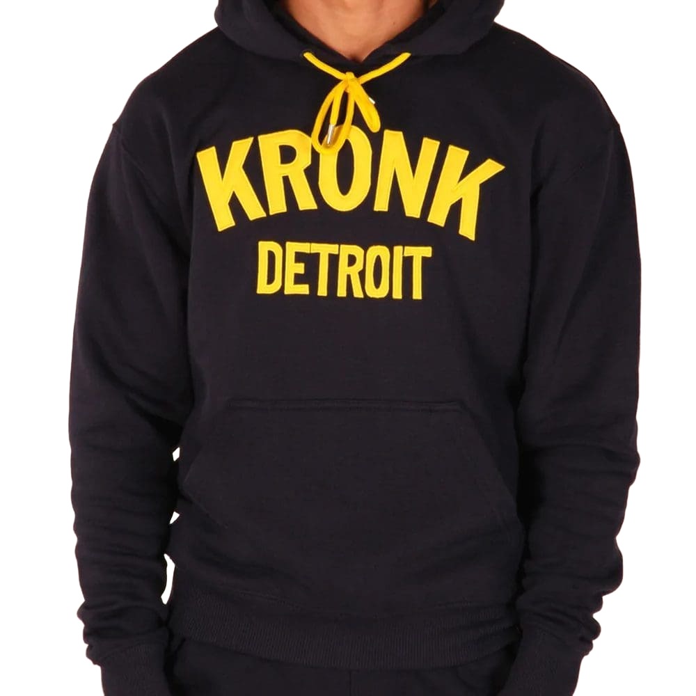 Kronk Detoit Hoody Navy with yellow Kronk Detroit text