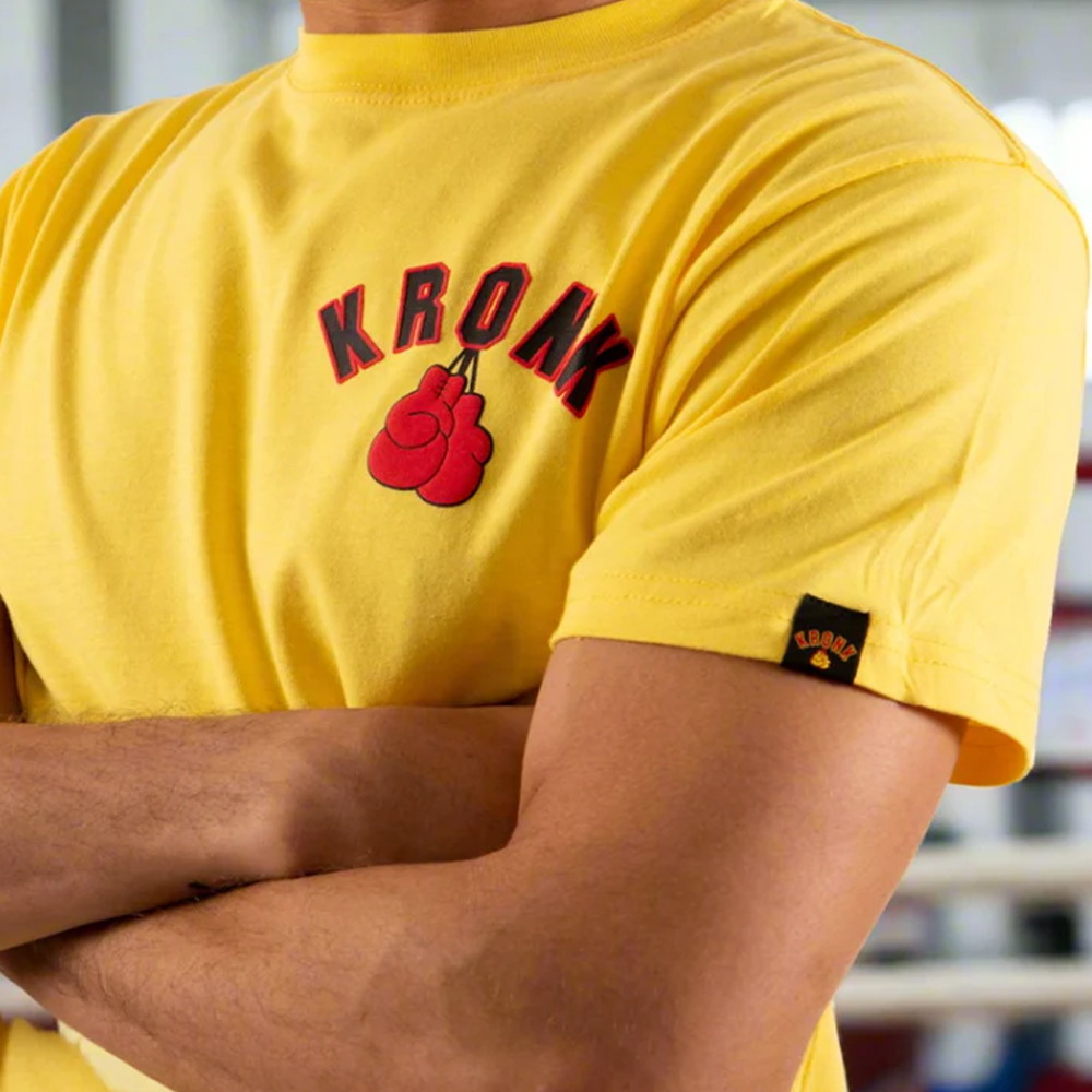 Kronk Thomas Hearns Training Camp T-Shirt Yellow with kronk and Thomas Hearns Print front view