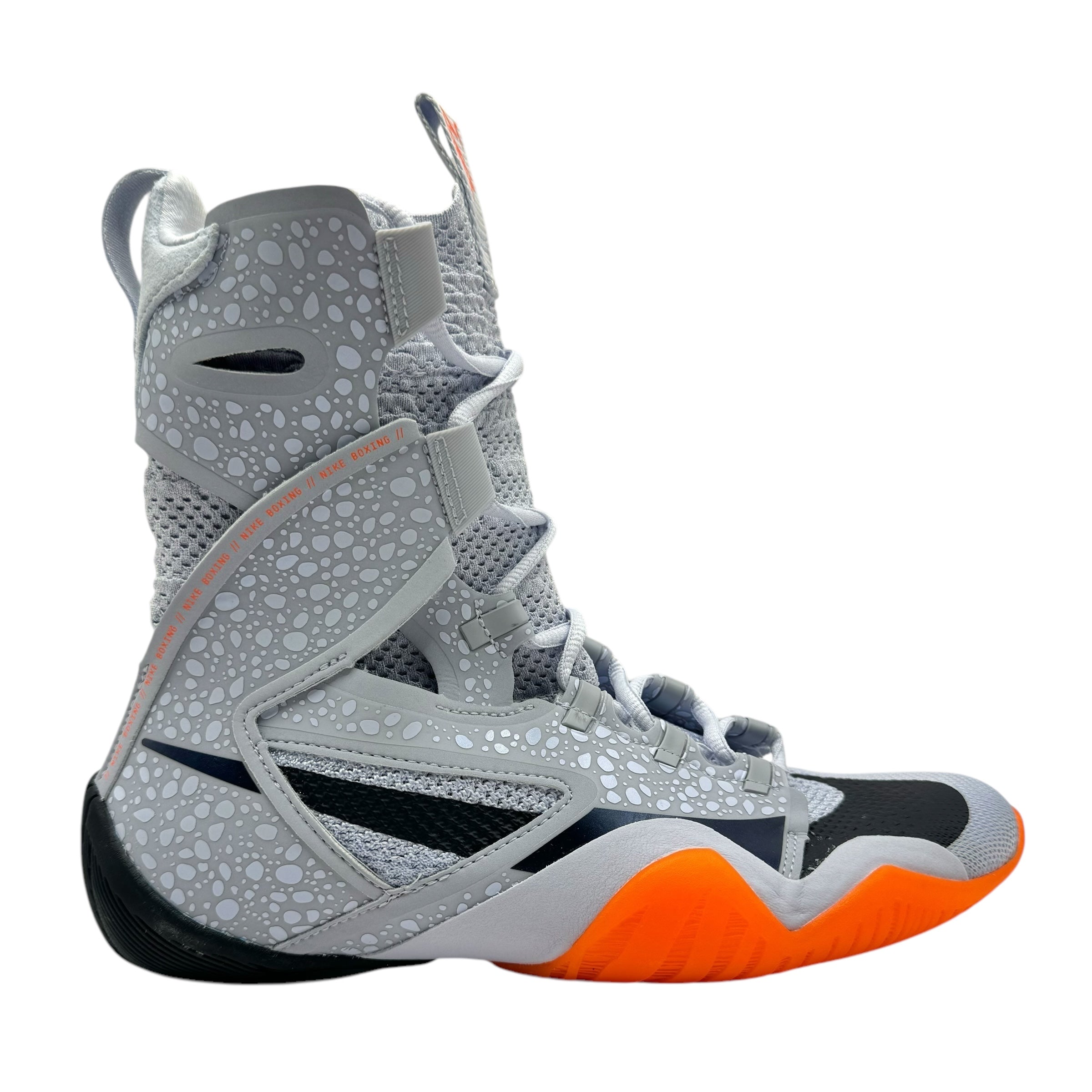 Nike Hyper KO 2.0 SE Paris Olympics Boxing Boots grey with black swoosh and orange black sole