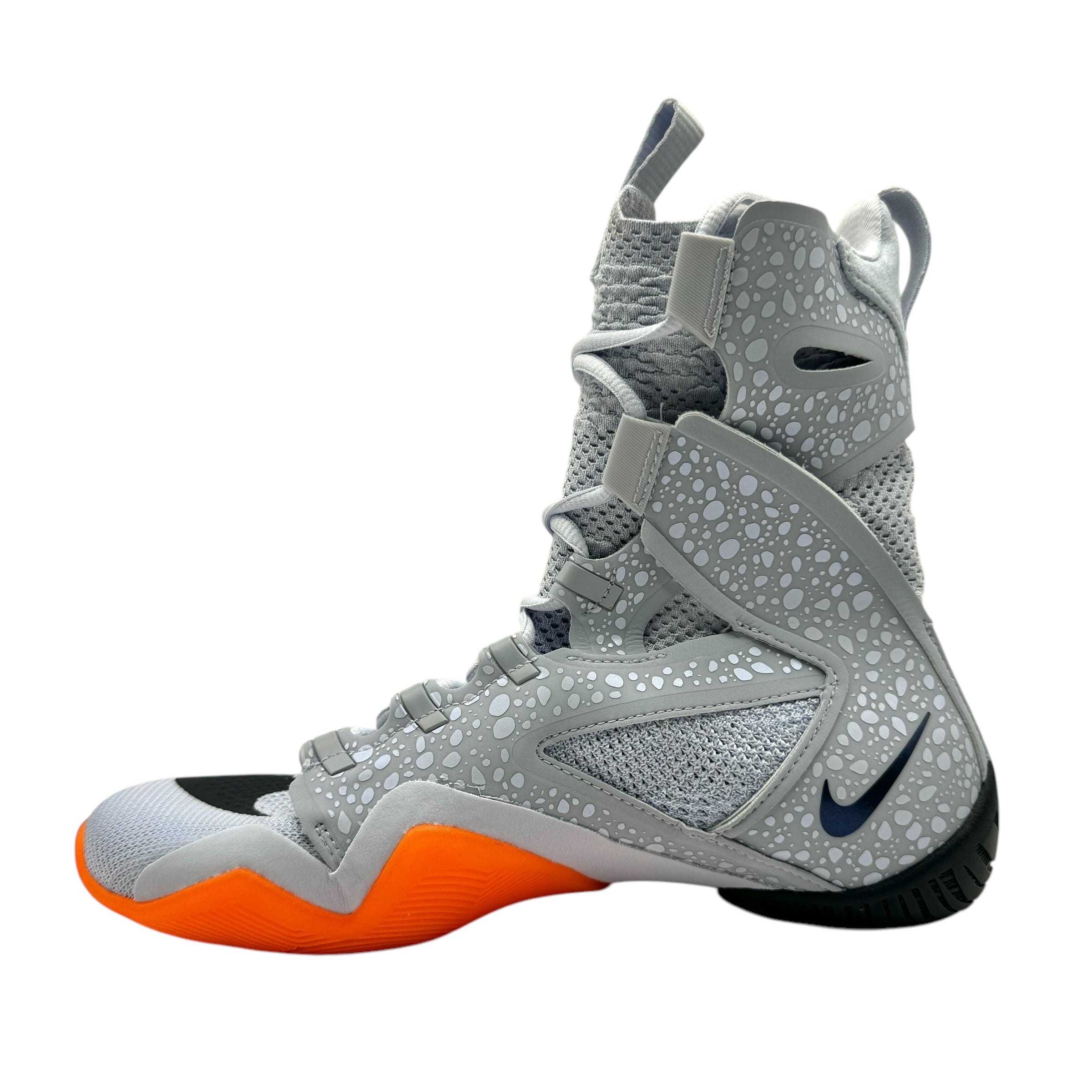 Nike Hyper KO 2.0 SE Paris Olympics Boxing Boots grey with black swoosh and orange black sole