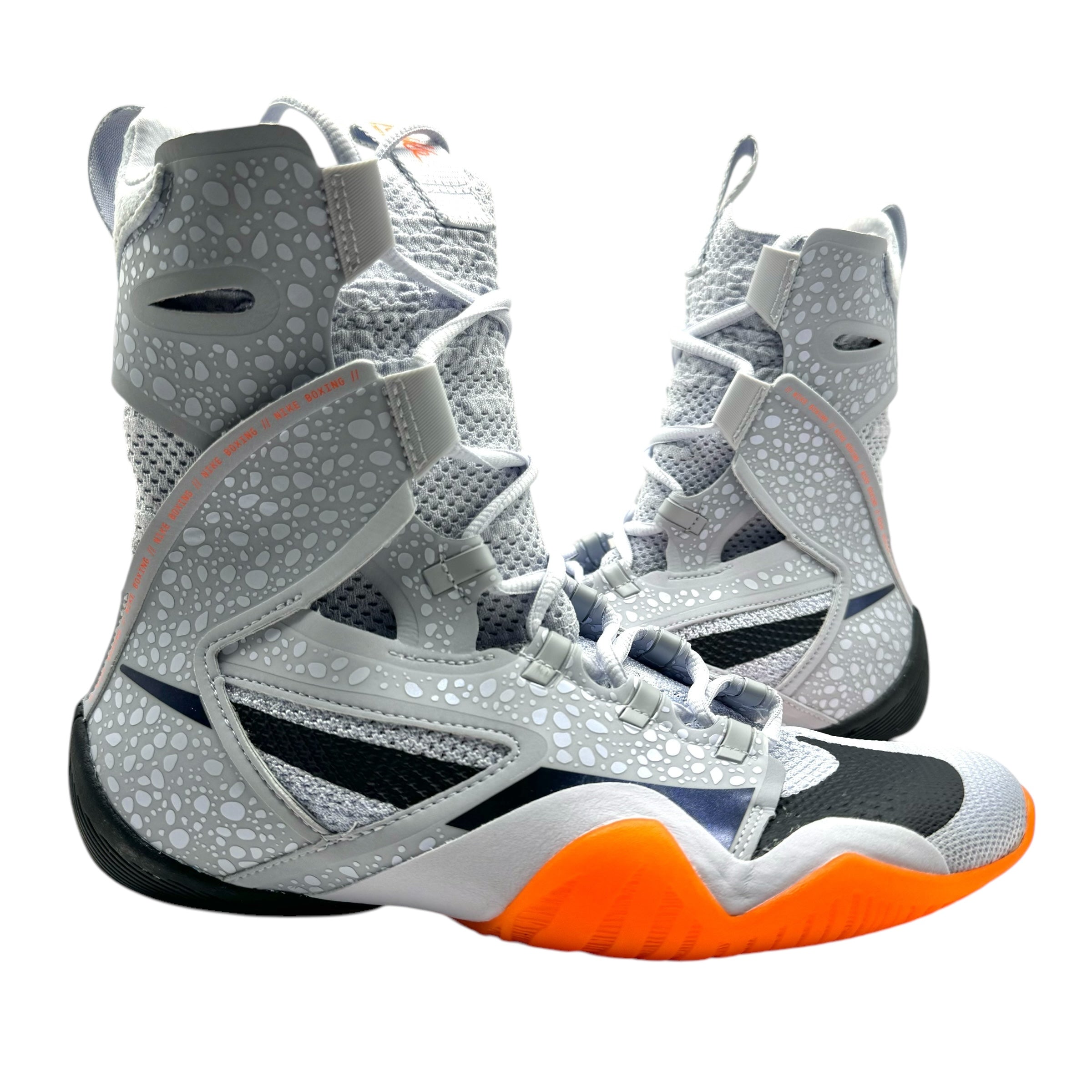 Nike Hyper KO 2.0 SE Paris Olympics Boxing Boots grey with black swoosh and orange black sole