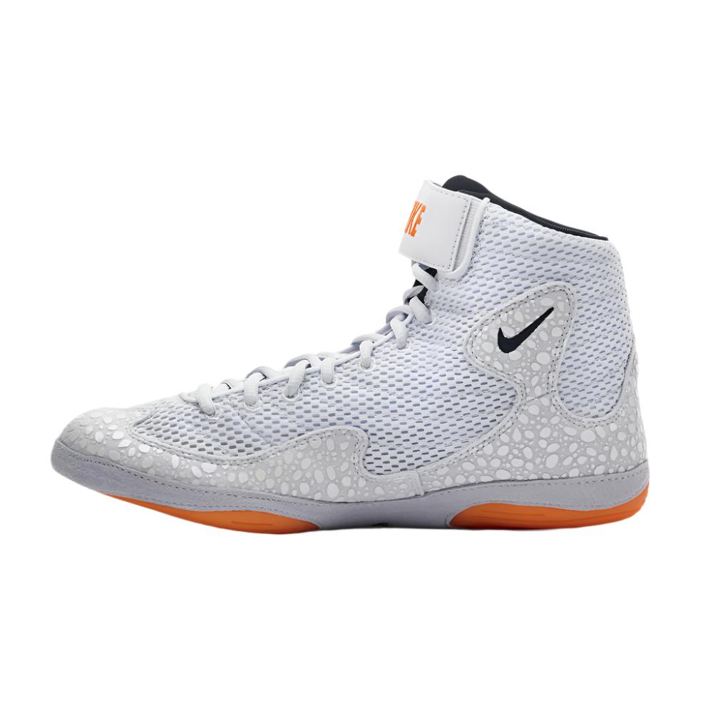 Nike Inflict SE Olympic Wrestling Boots grey with black Nike swoosh and orange sole