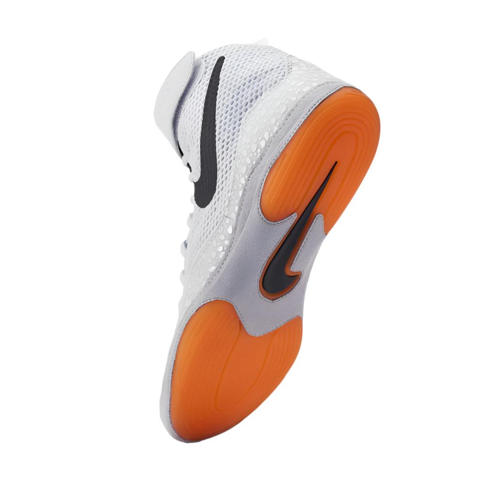 Nike Inflict SE Olympic Wrestling Boots grey with black Nike swoosh and orange sole