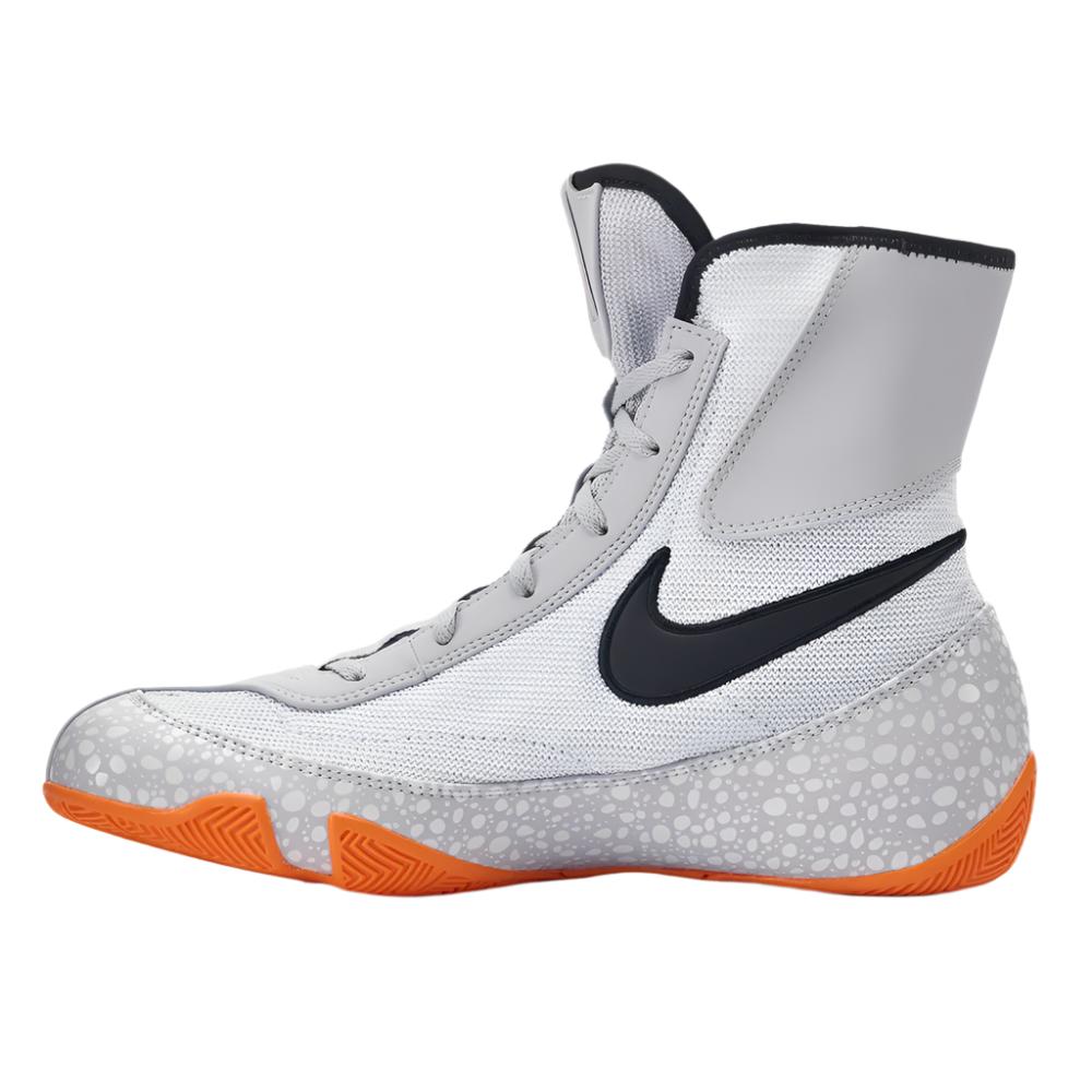 Nike Machomai SE Paris olympics Boxing Boots grey with black Nike swoosh and orange sole