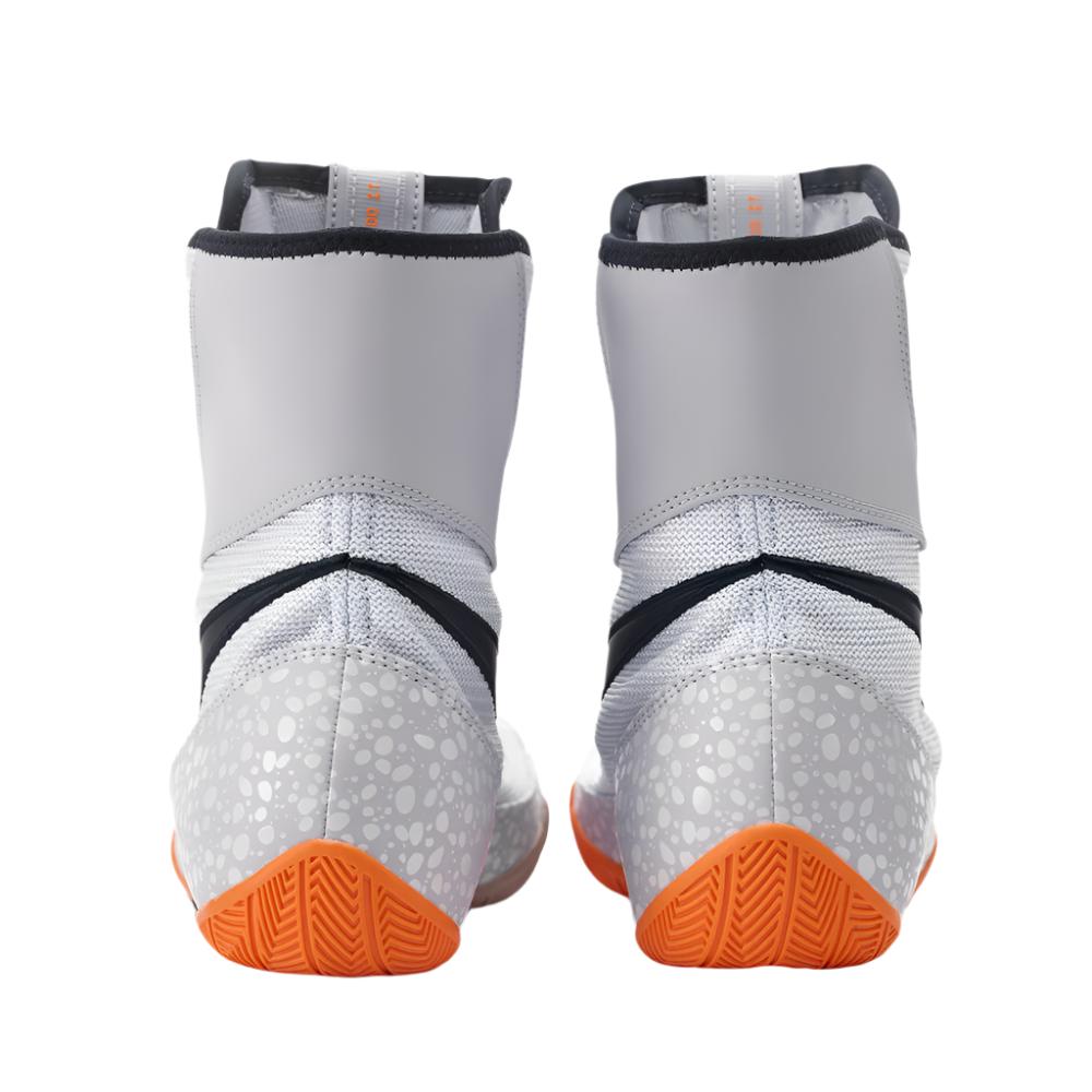 Nike Machomai SE Paris olympics Boxing Boots grey from the back showing an orange heel