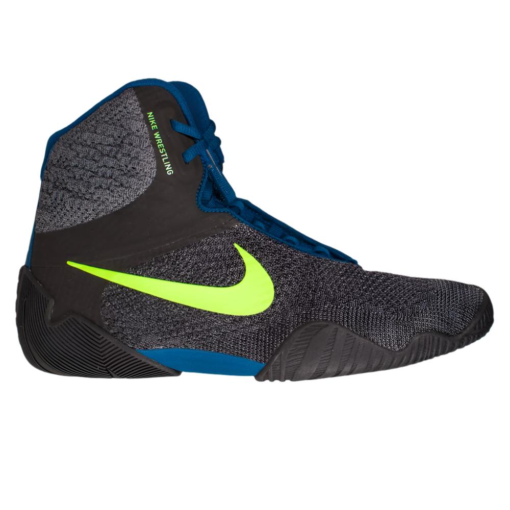 Nike Tawa Wrestling Boots grey, black and blue with volt Nike swoosh