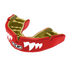 Opro Custom Fit Mouth Guard Red With White Jaws teeth Design and Black Opro Logo