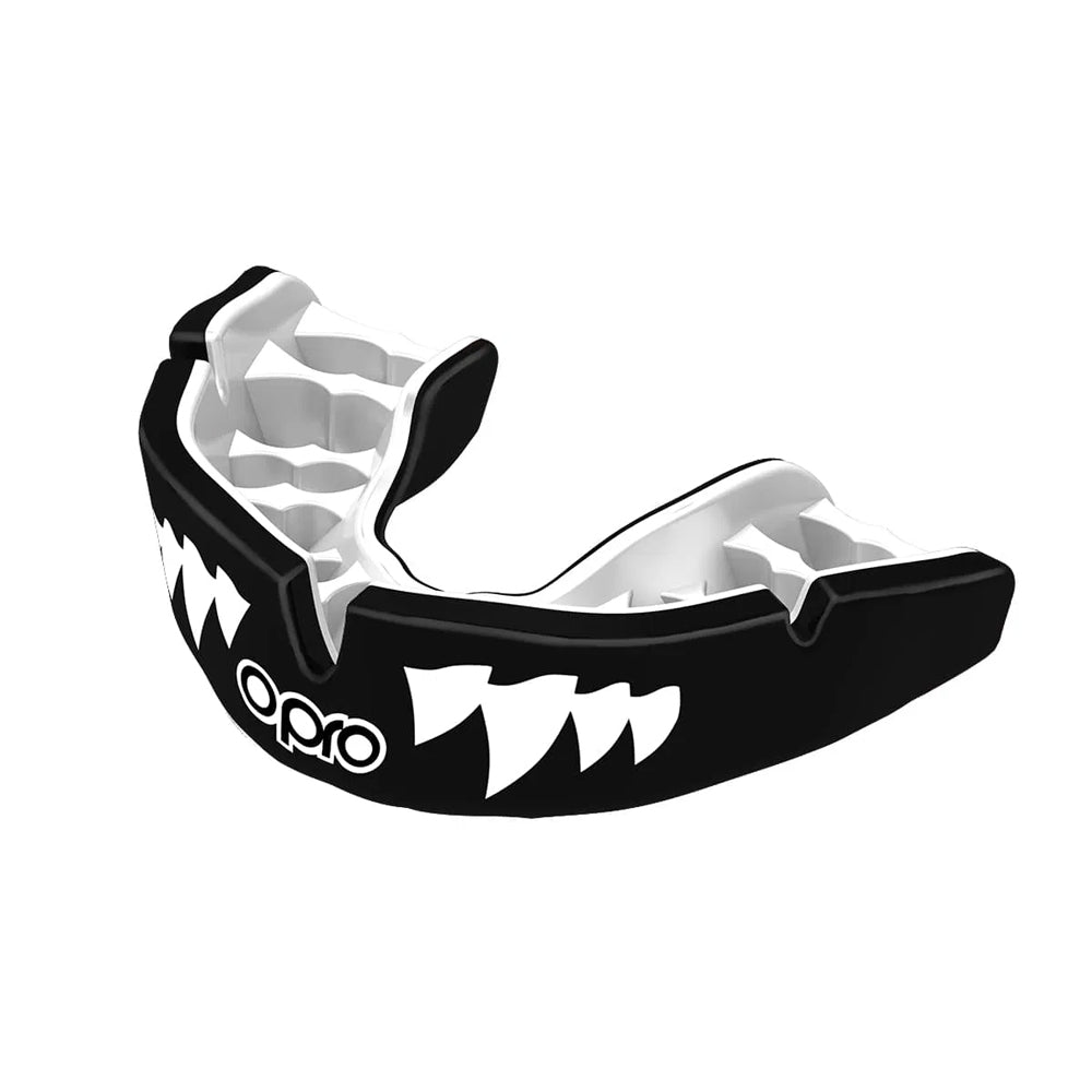 Opro Cusotm Fit Mouth Guard jaws teeth Black with white