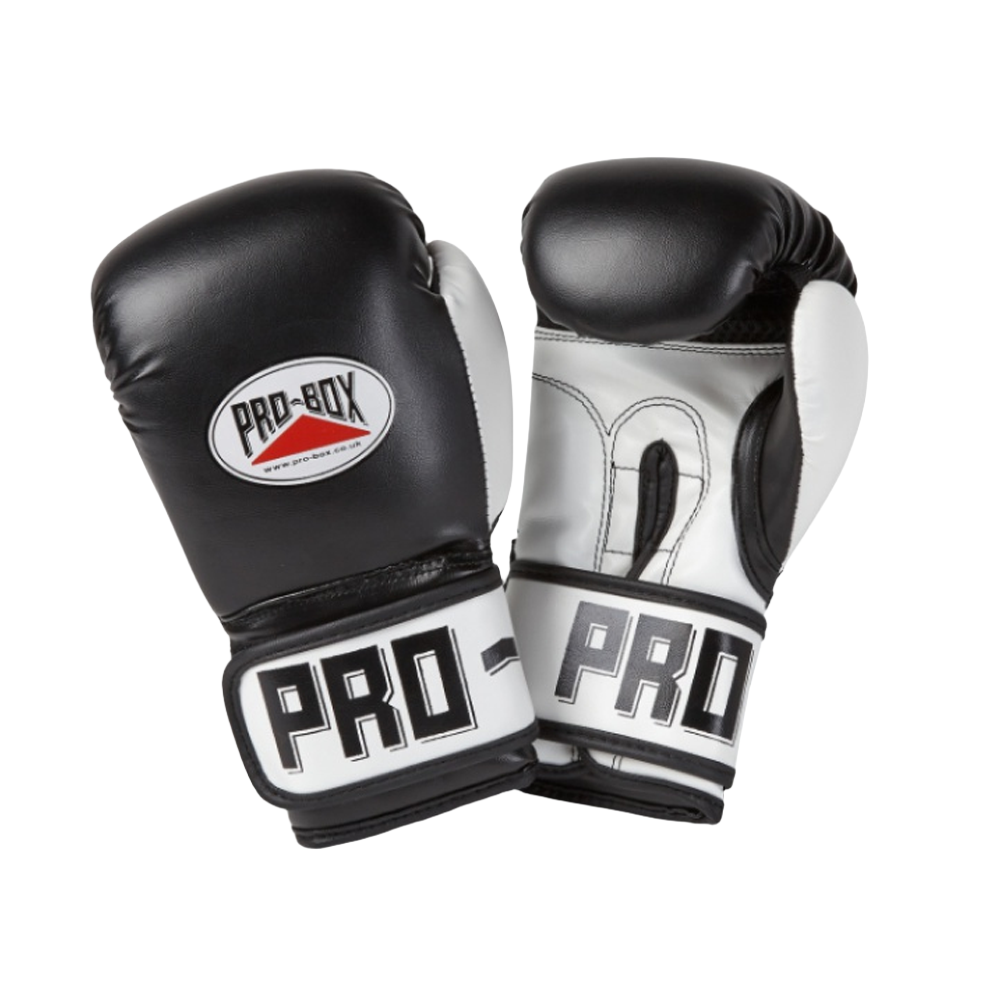 pro-box pu essentials kids boxing gloves black white