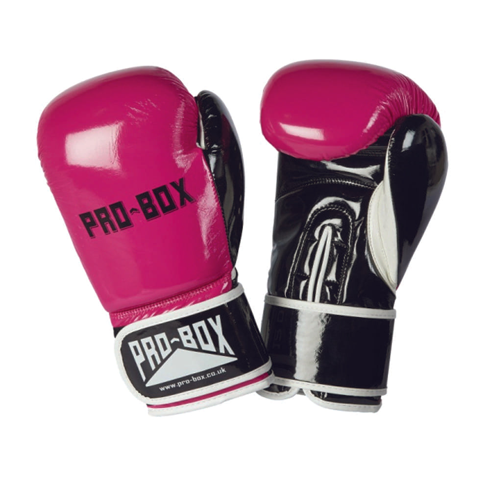 pro-box club spar boxing gloves pink white black and white with black pro-box logo