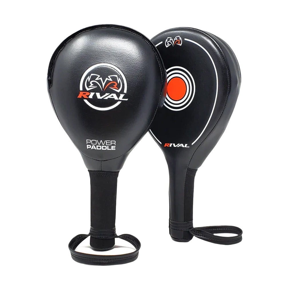 Rival power paddles black with white and orange Rival boxing logo