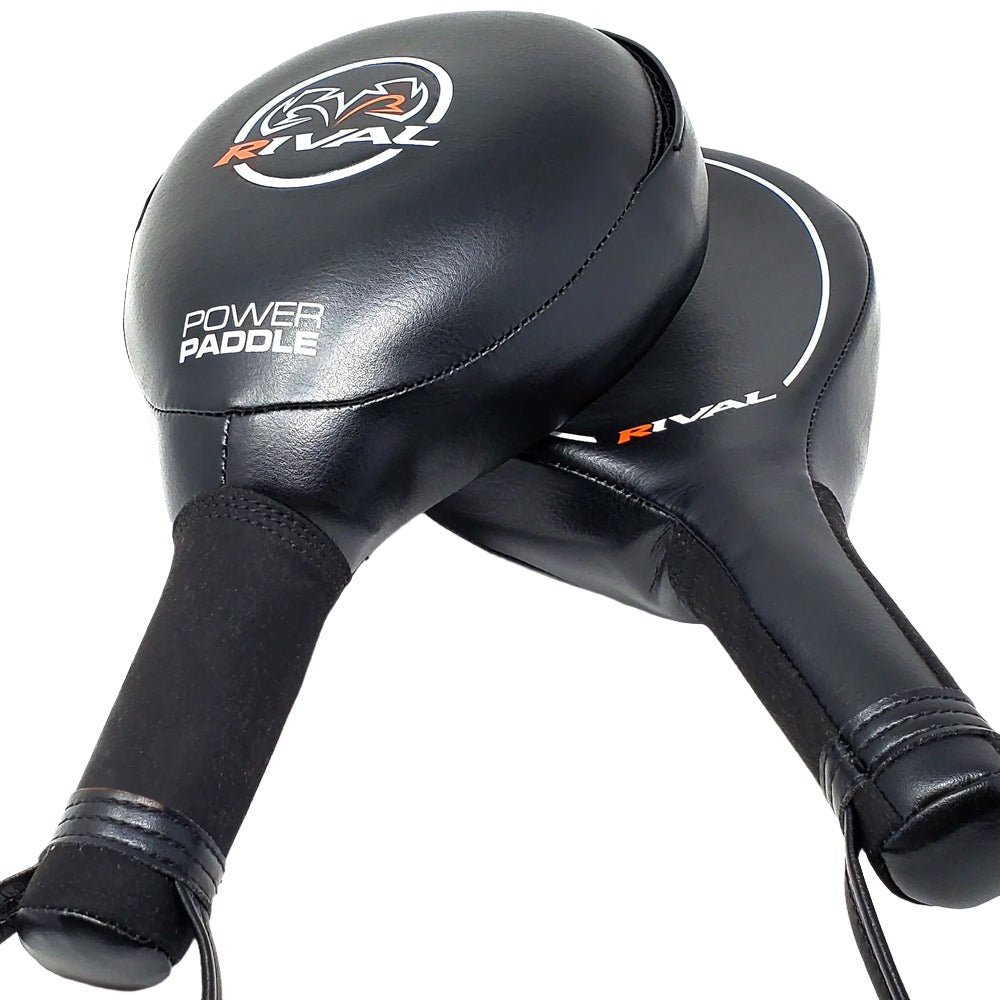 Rival power paddles black with white and orange Rival boxing logo