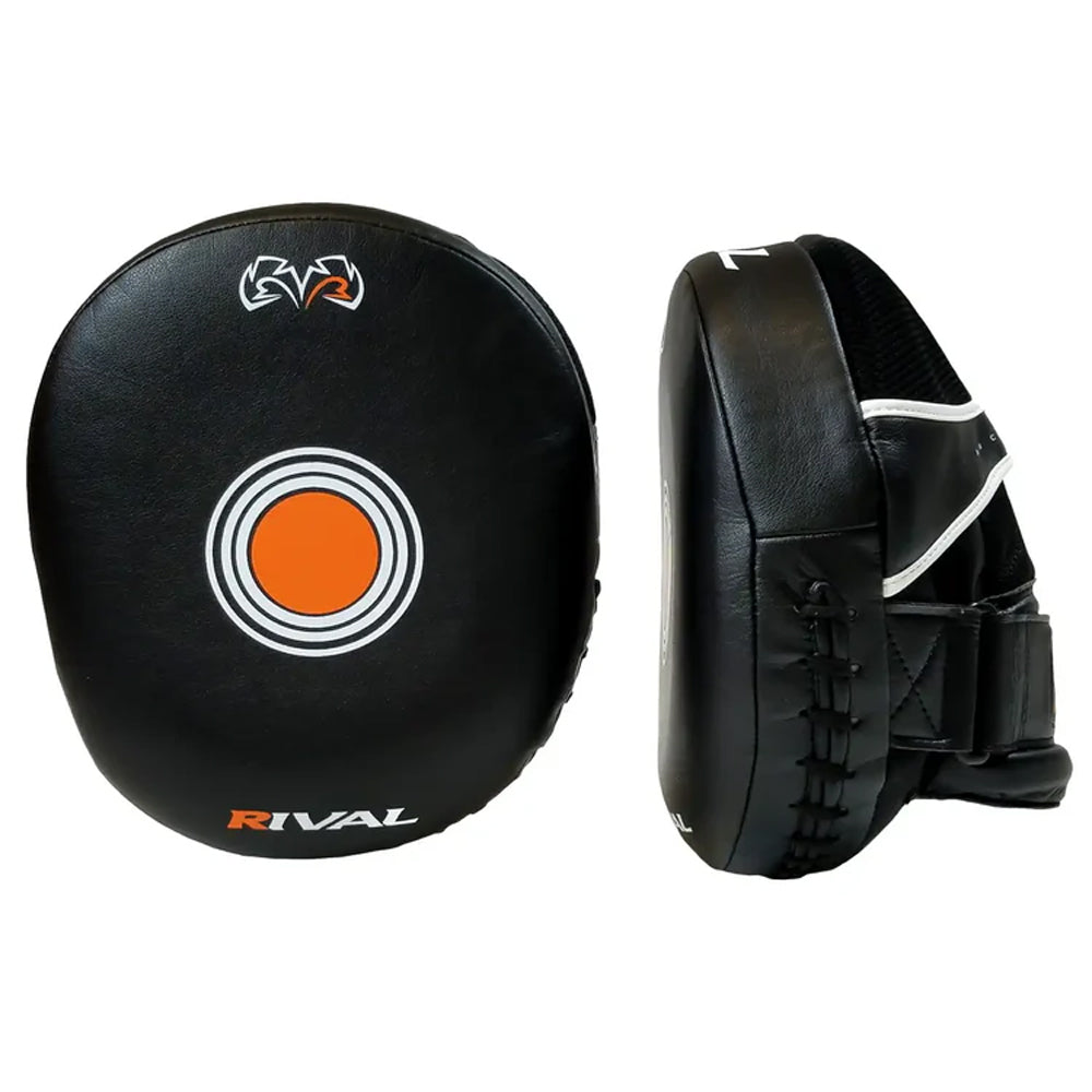 Rival RPM3 Air Punch Mitts 2.0 Boxing Pads Black with orange and white Rival logo